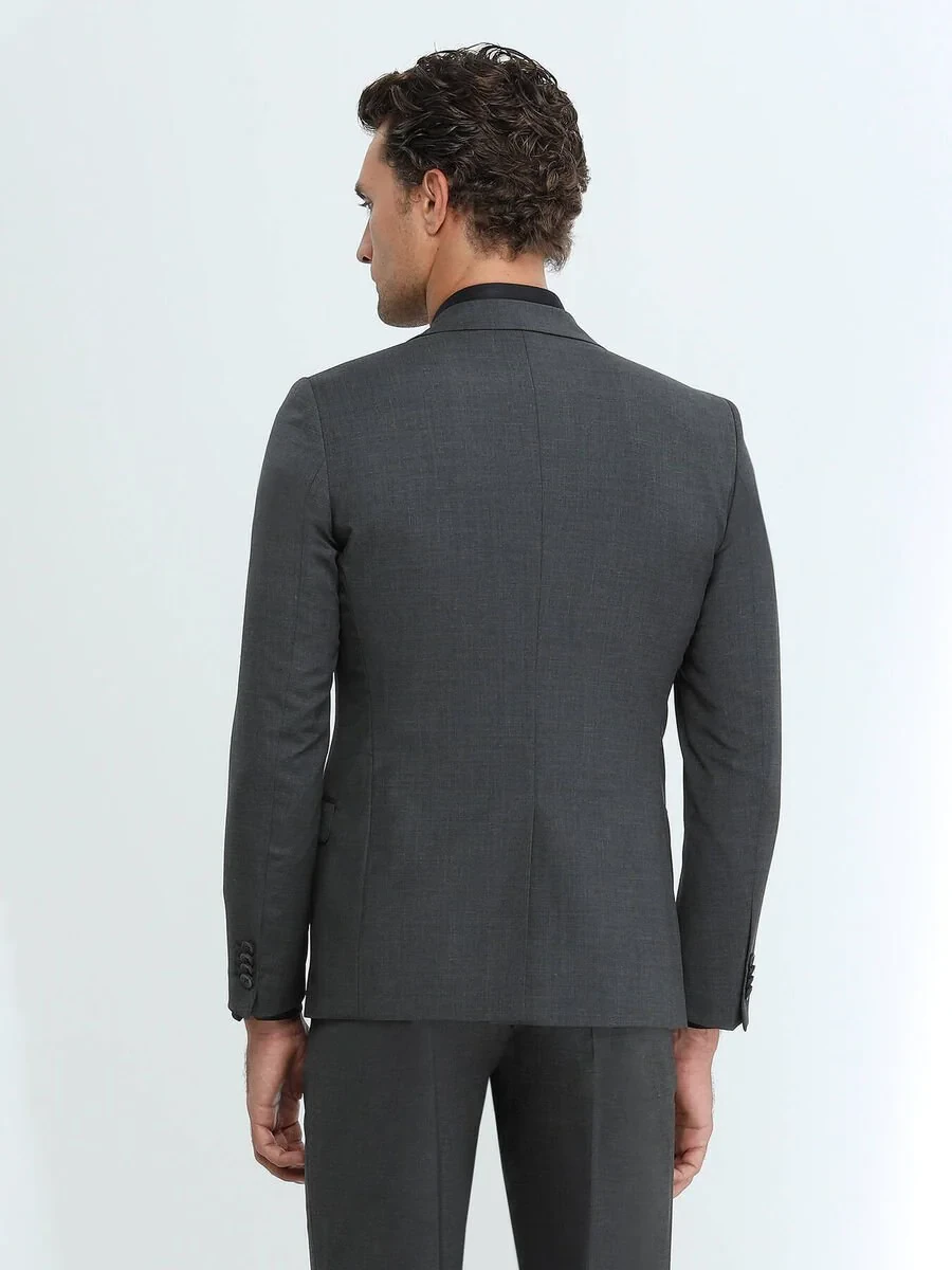 Hard Coal Plain Modern Fit Wool Blended Suit - 5