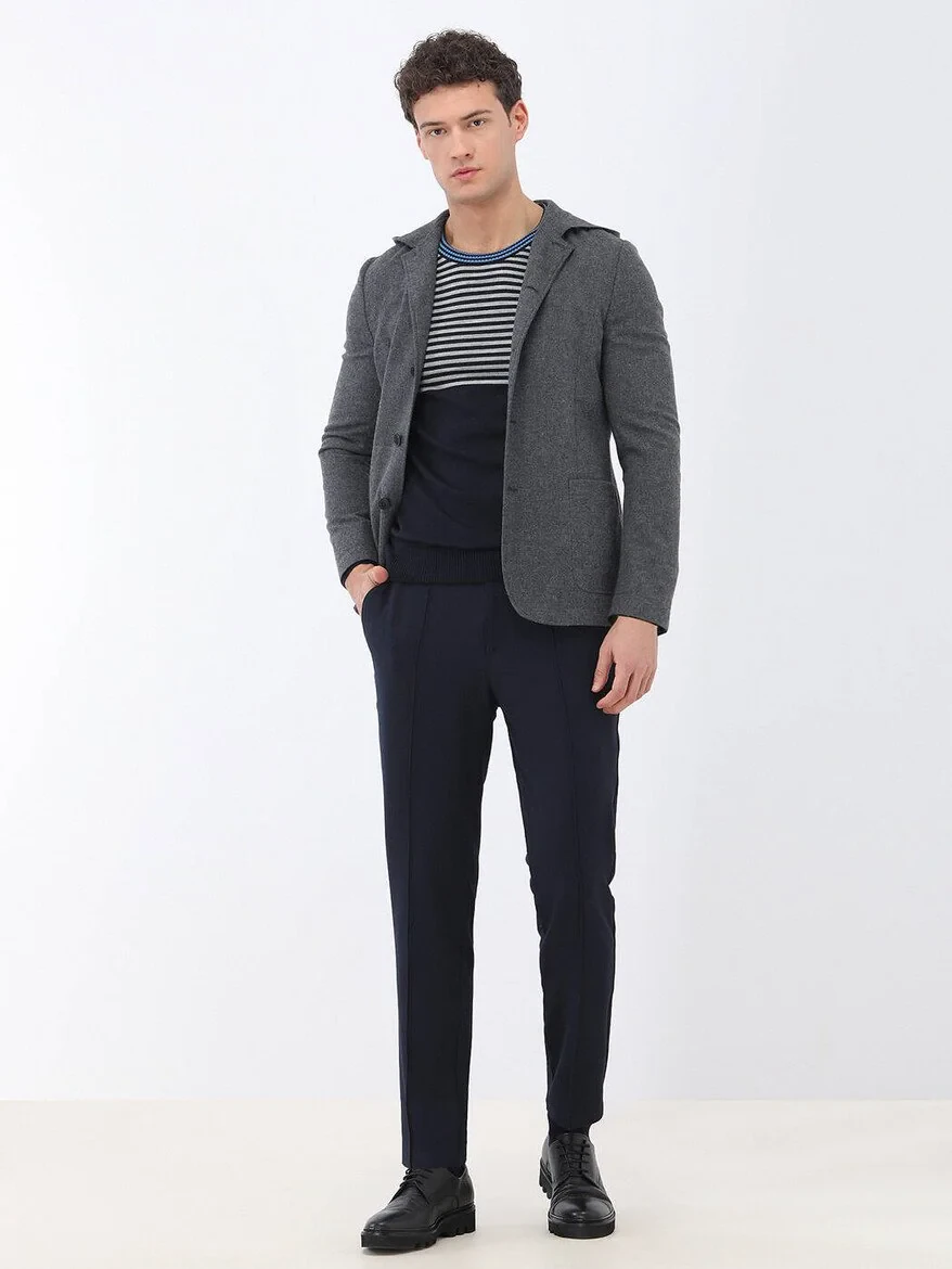 Hard Coal Plain Modern Fit Wool Blended Suit - 2
