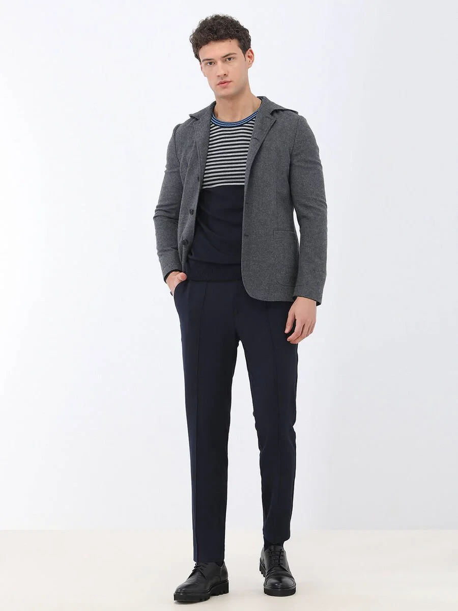 Hard Coal Plain Modern Fit Wool Blended Suit - 2