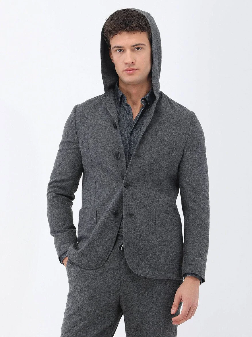 Hard Coal Plain Modern Fit Wool Blended Suit - 5