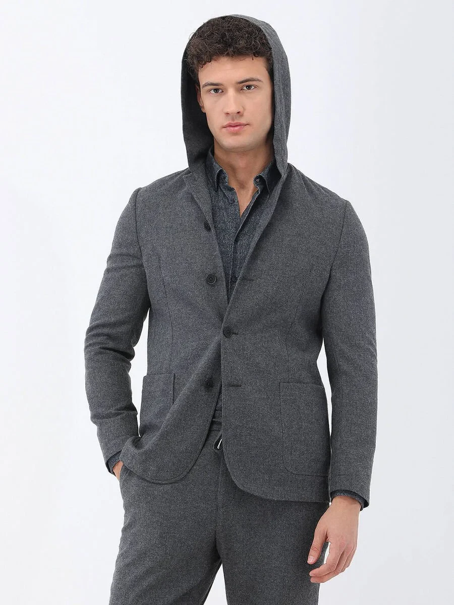 Hard Coal Plain Modern Fit Wool Blended Suit - 5