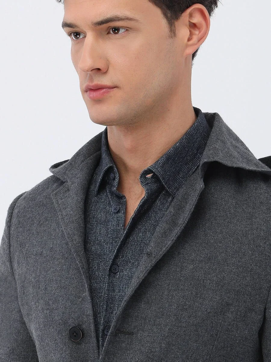 Hard Coal Plain Modern Fit Wool Blended Suit - 9