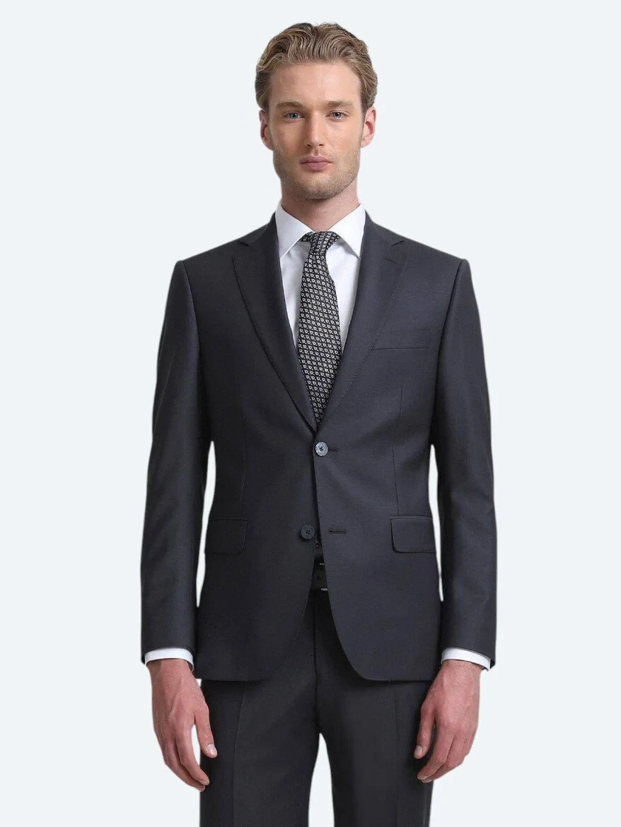 Hard Coal Plain Modern Fit Wool Blended Suit - 1