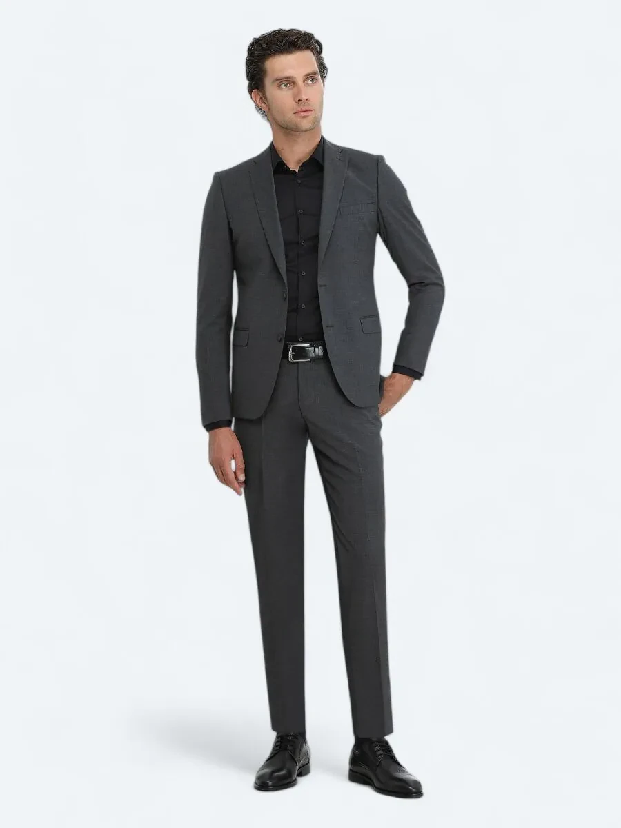 Hard Coal Plain Modern Fit Wool Blended Suit - 2