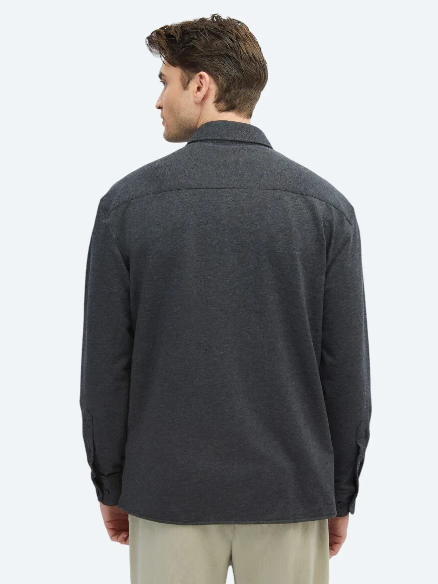 Hard Coal Plain Oversize Fit Knitting Casual Cotton Blended Shirt - 6