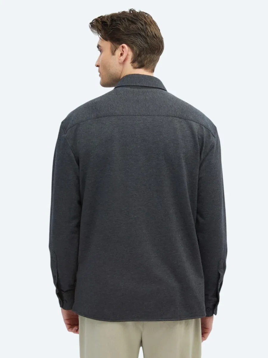 Hard Coal Plain Oversize Fit Knitting Casual Cotton Blended Shirt - 6