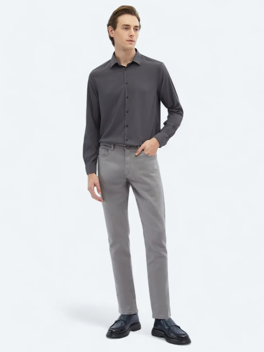 Hard Coal Plain Regular Fit Weaving Casual Shirt - 2
