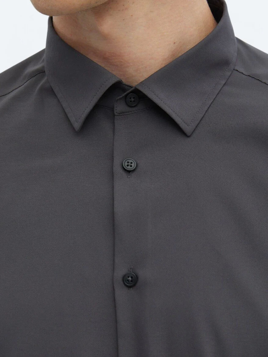 Hard Coal Plain Regular Fit Weaving Casual Shirt 