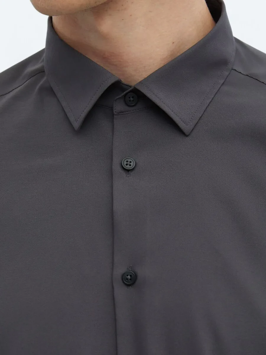 Hard Coal Plain Regular Fit Weaving Casual Shirt - 4
