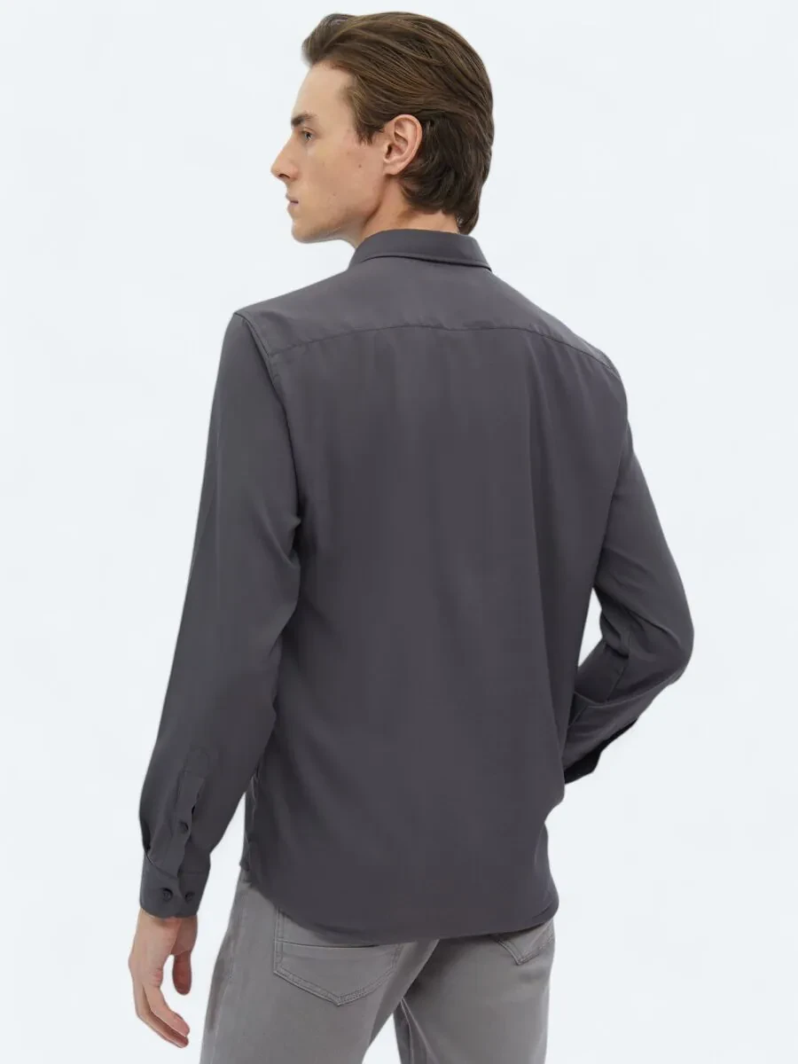 Hard Coal Plain Regular Fit Weaving Casual Shirt - 5