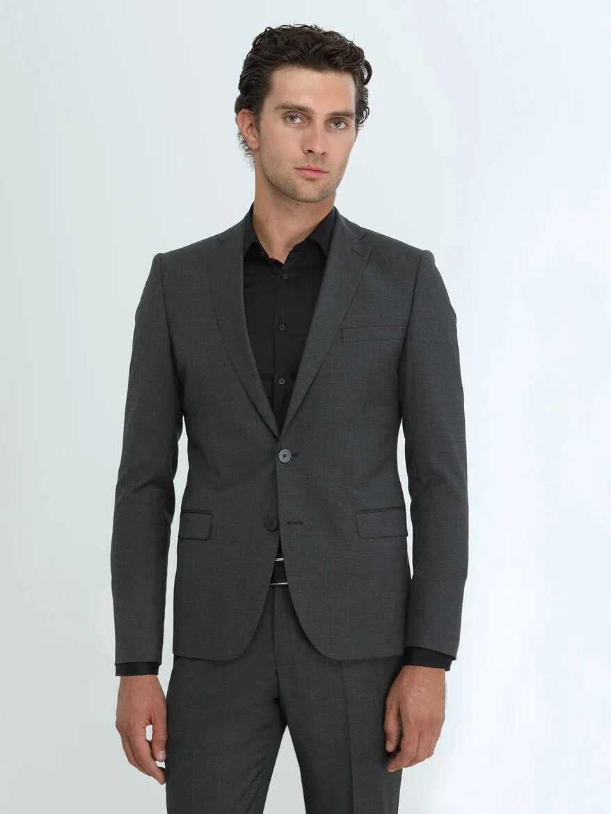 Hard Coal Plain Regular Fit Wool Blended Suit - 1