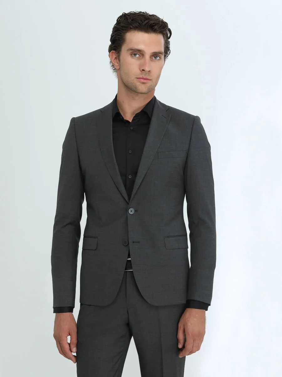 Hard Coal Plain Regular Fit Wool Blended Suit - 1