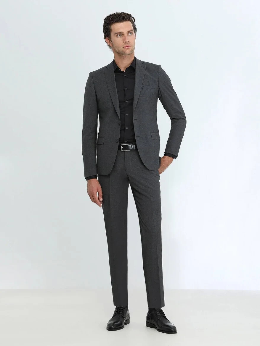 Hard Coal Plain Regular Fit Wool Blended Suit - 2
