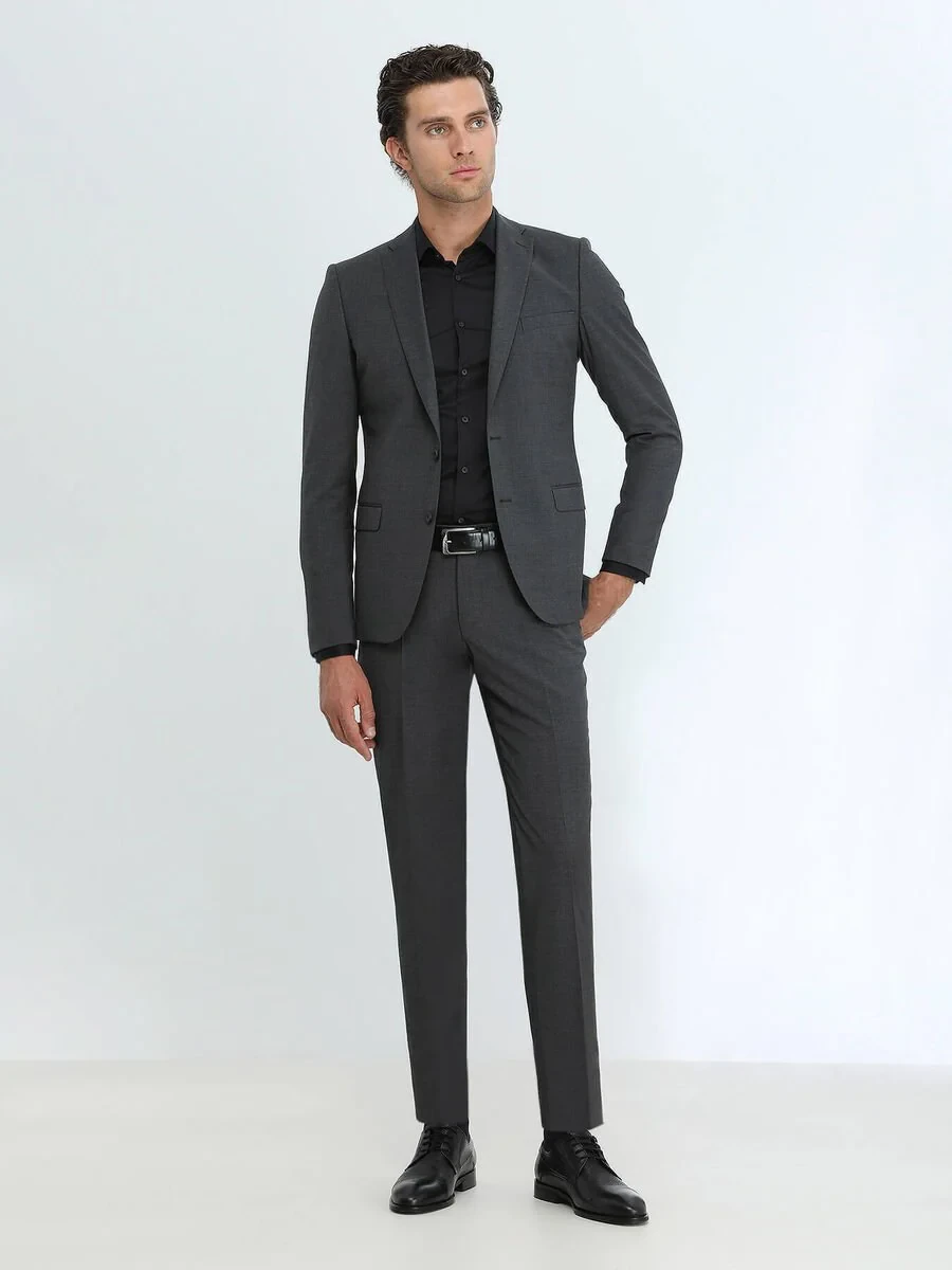 Hard Coal Plain Regular Fit Wool Blended Suit - 2