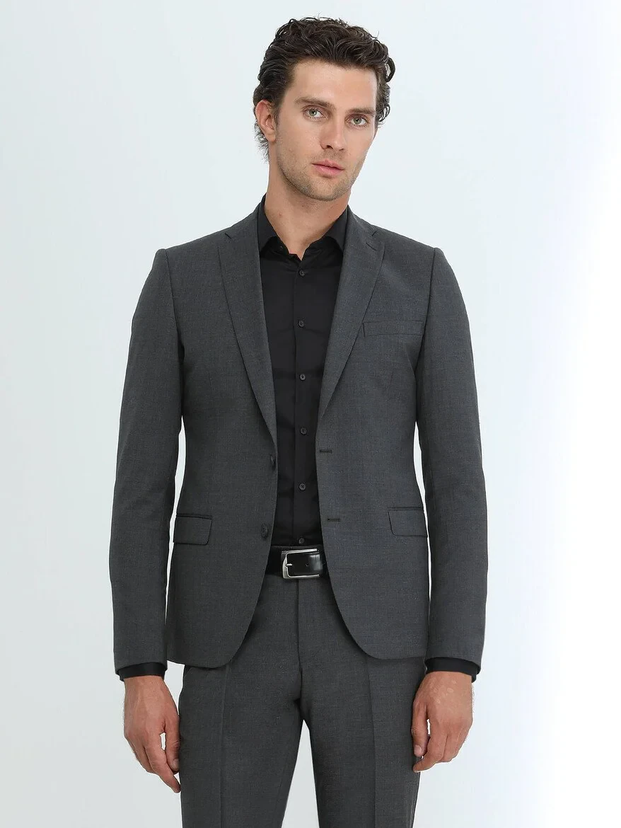 Hard Coal Plain Regular Fit Wool Blended Suit - 4