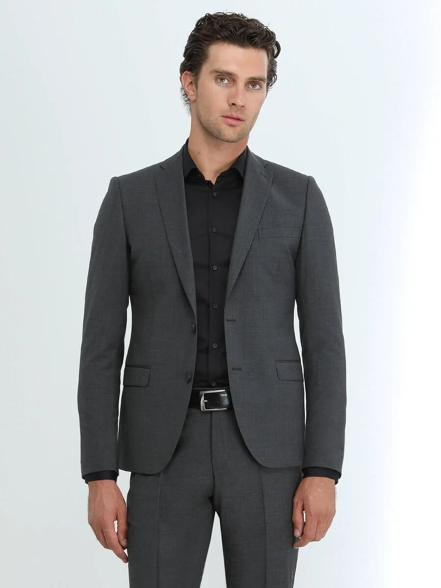 Hard Coal Plain Regular Fit Wool Blended Suit - 4
