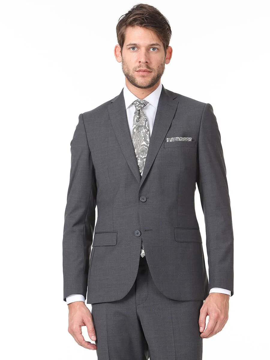 Hard Coal Plain Slim Fit Wool Blended Suit - 1