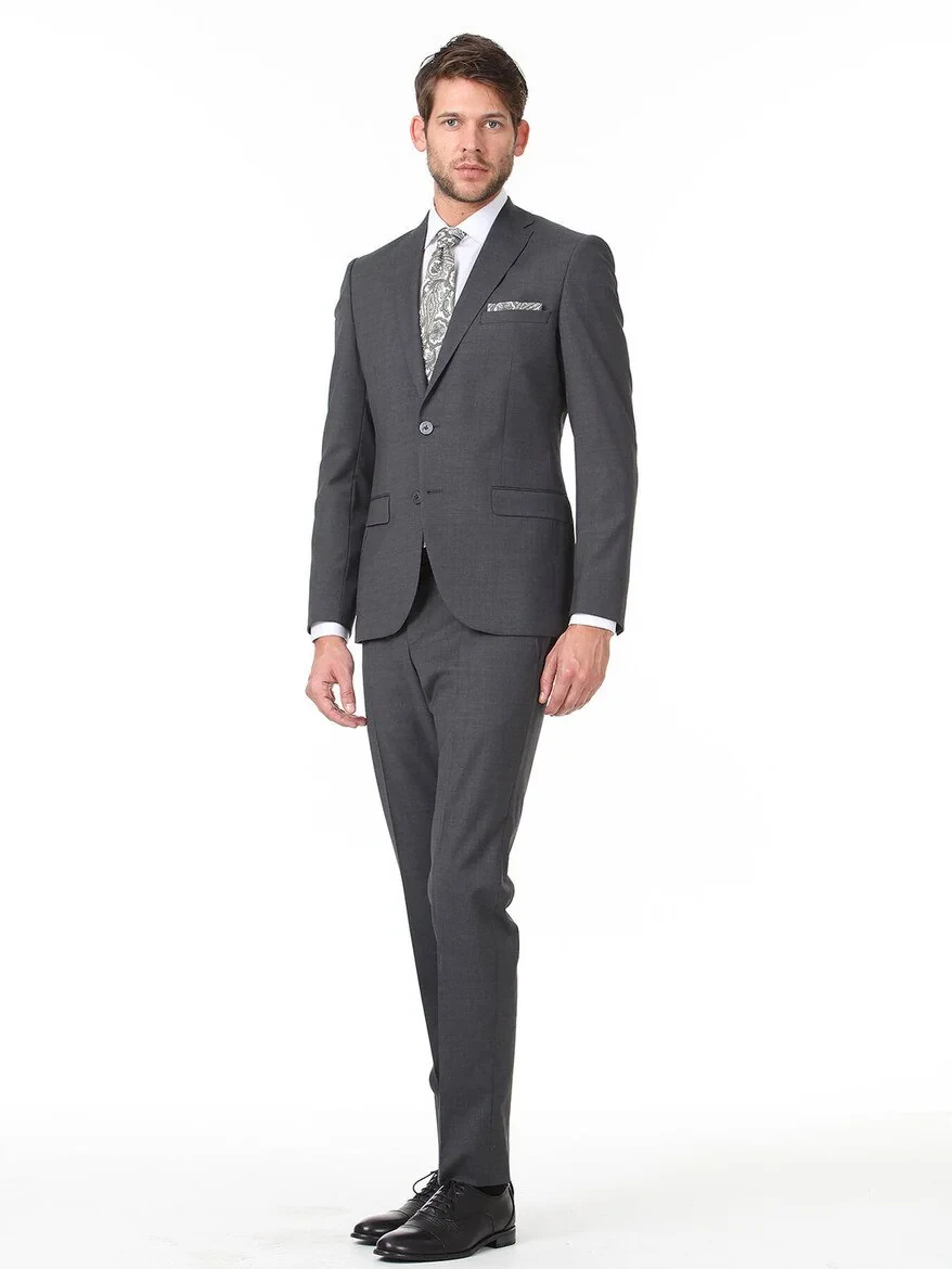 Hard Coal Plain Slim Fit Wool Blended Suit - 3