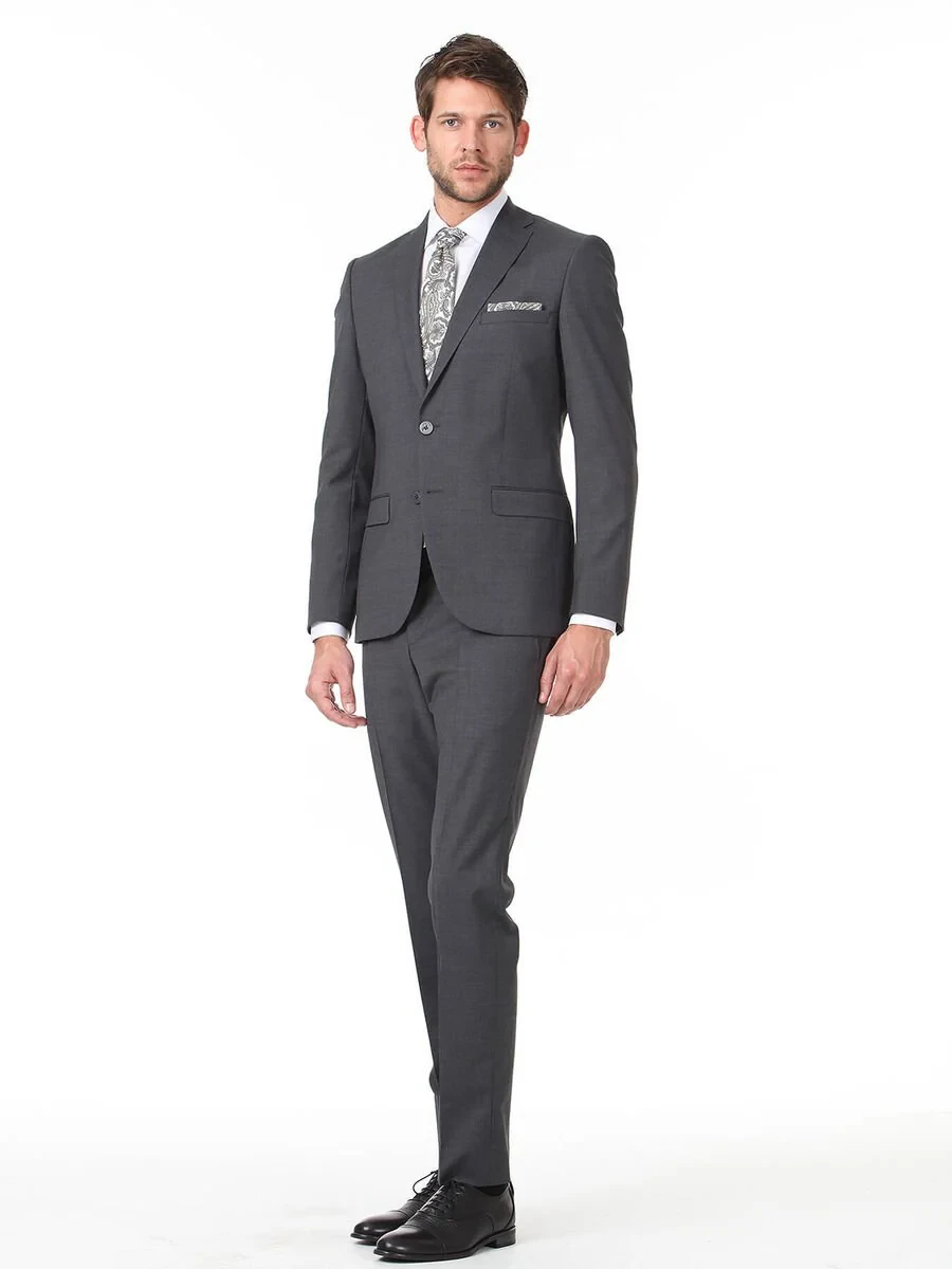 Hard Coal Plain Slim Fit Wool Blended Suit - 3