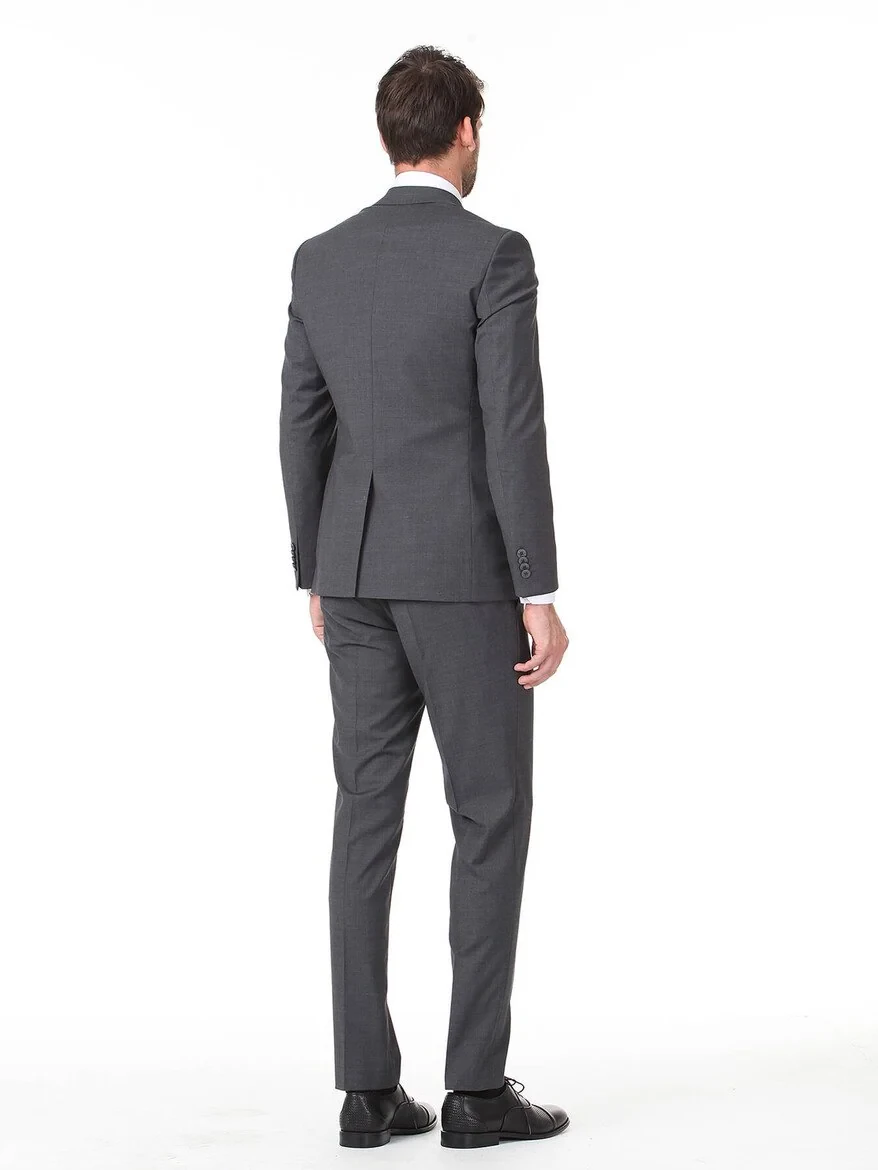 Hard Coal Plain Slim Fit Wool Blended Suit - 4