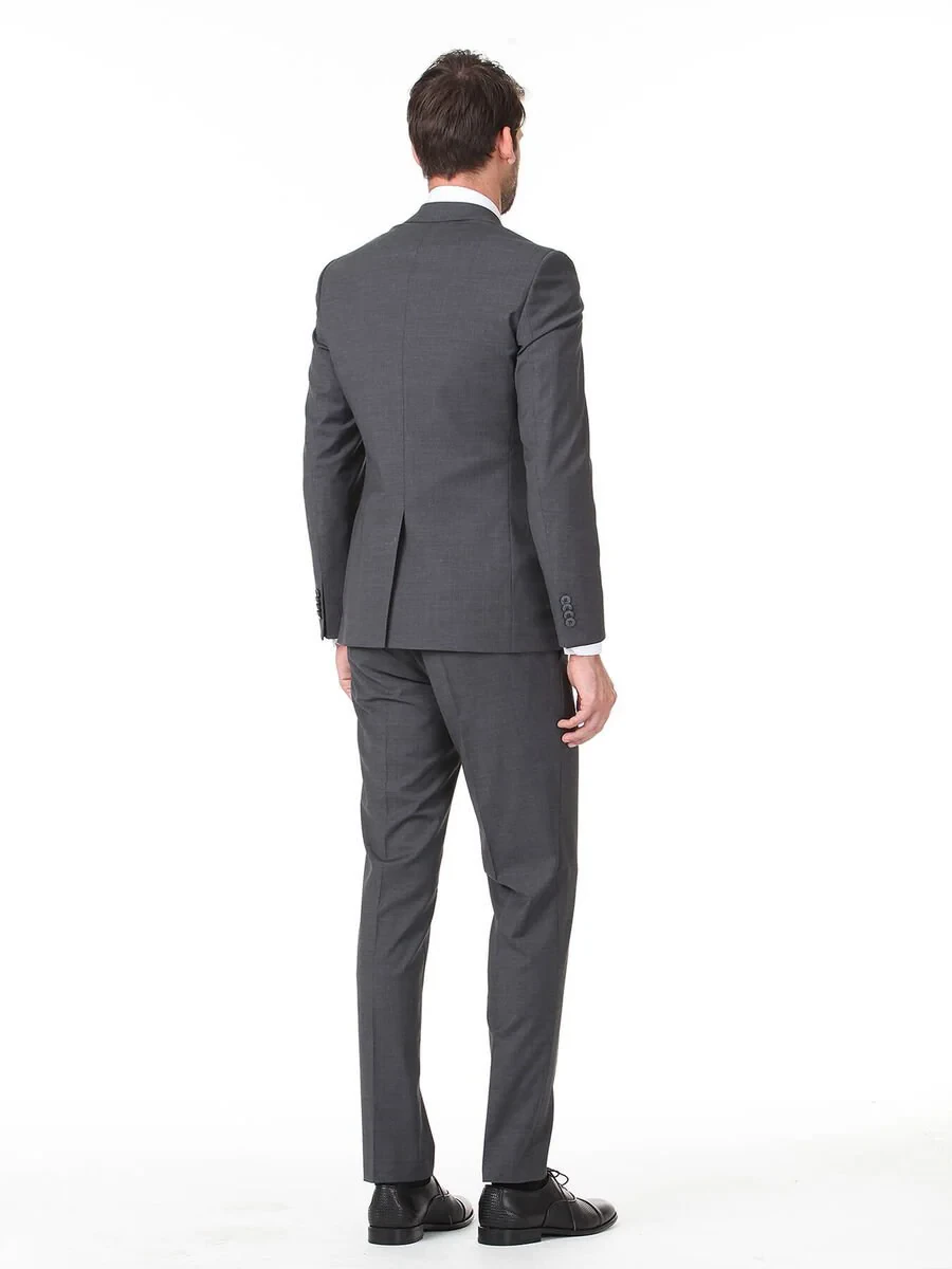 Hard Coal Plain Slim Fit Wool Blended Suit - 4