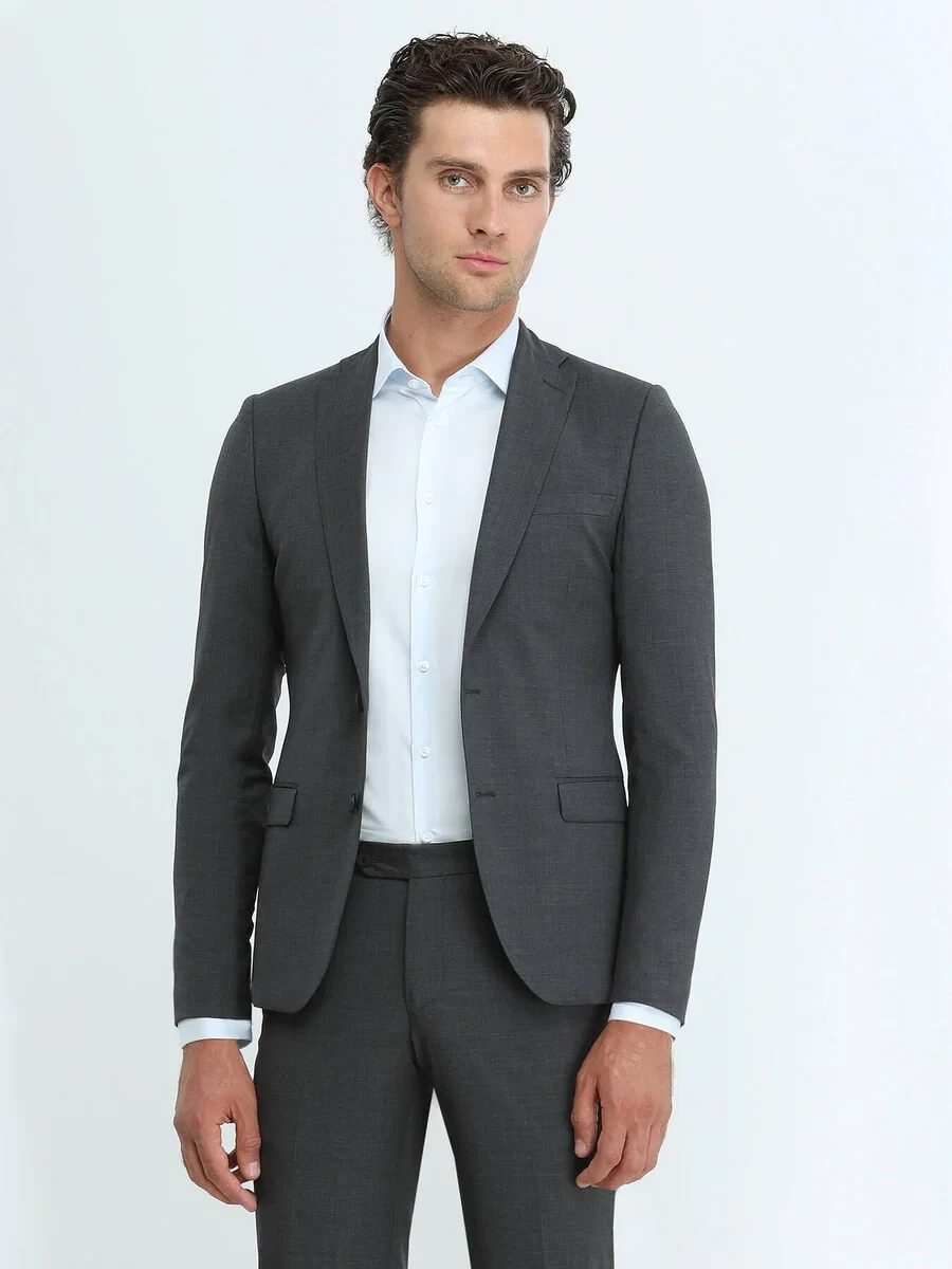 Hard Coal Plain Slim Fit Wool Blended Suit - 1