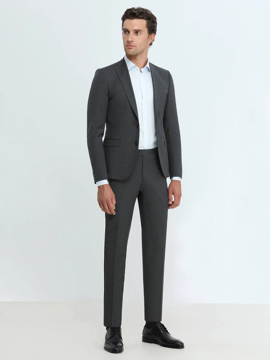 Hard Coal Plain Slim Fit Wool Blended Suit - 2