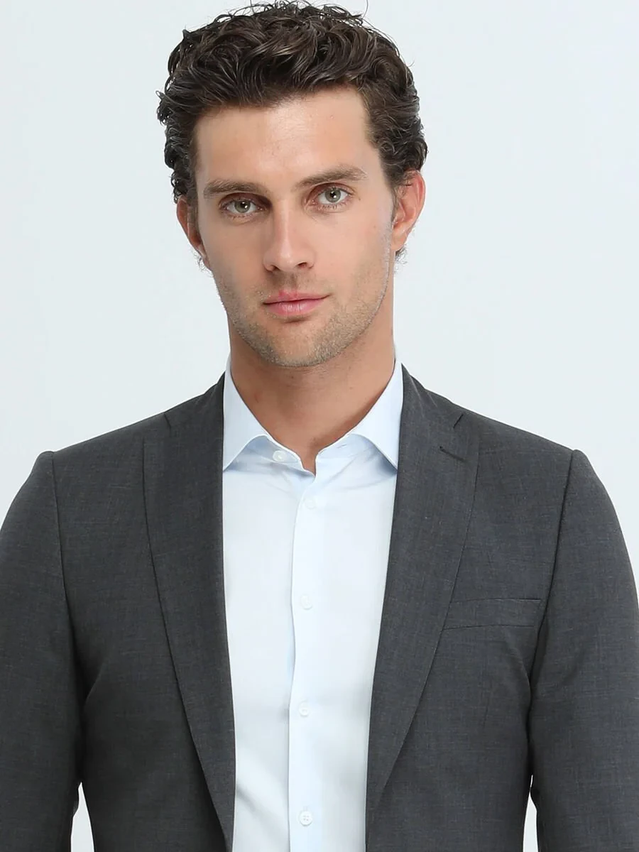 Hard Coal Plain Slim Fit Wool Blended Suit - 3