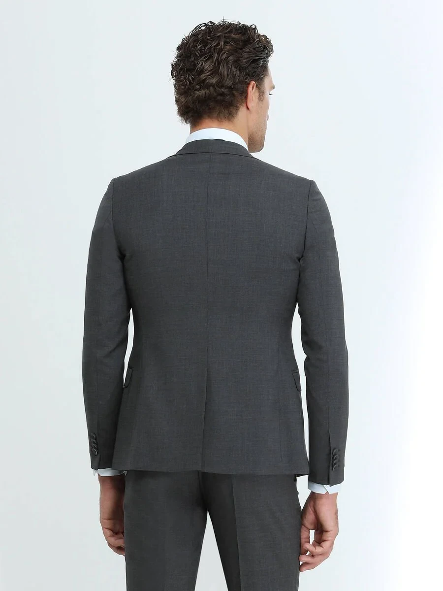 Hard Coal Plain Slim Fit Wool Blended Suit - 4