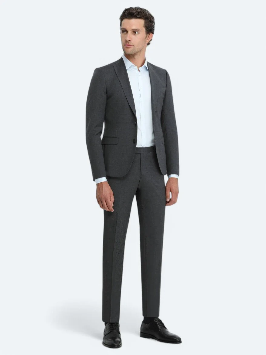Hard Coal Plain Slim Fit Wool Blended Suit - 1
