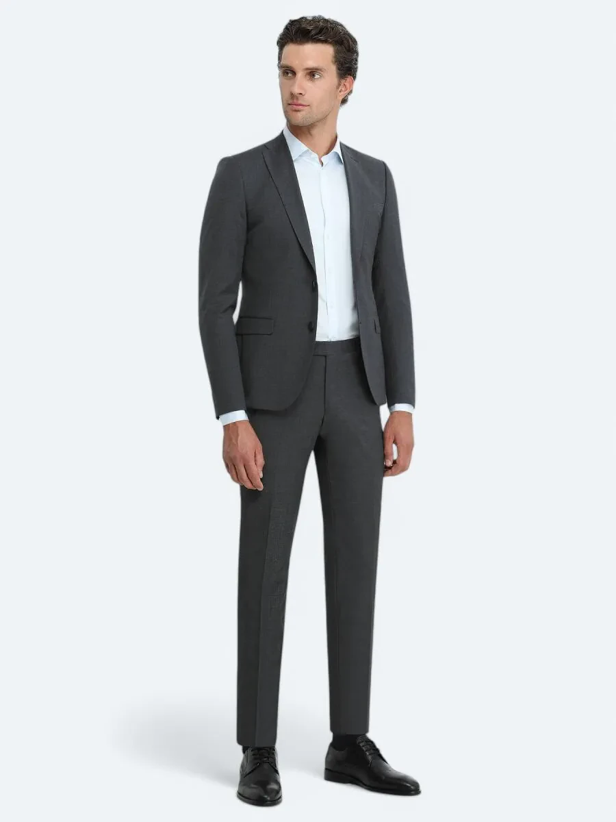 Hard Coal Plain Slim Fit Wool Blended Suit - 1