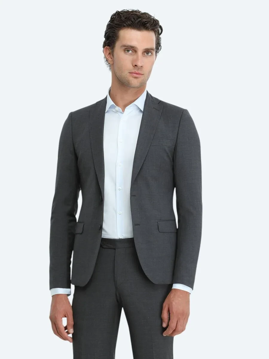 Hard Coal Plain Slim Fit Wool Blended Suit - 2
