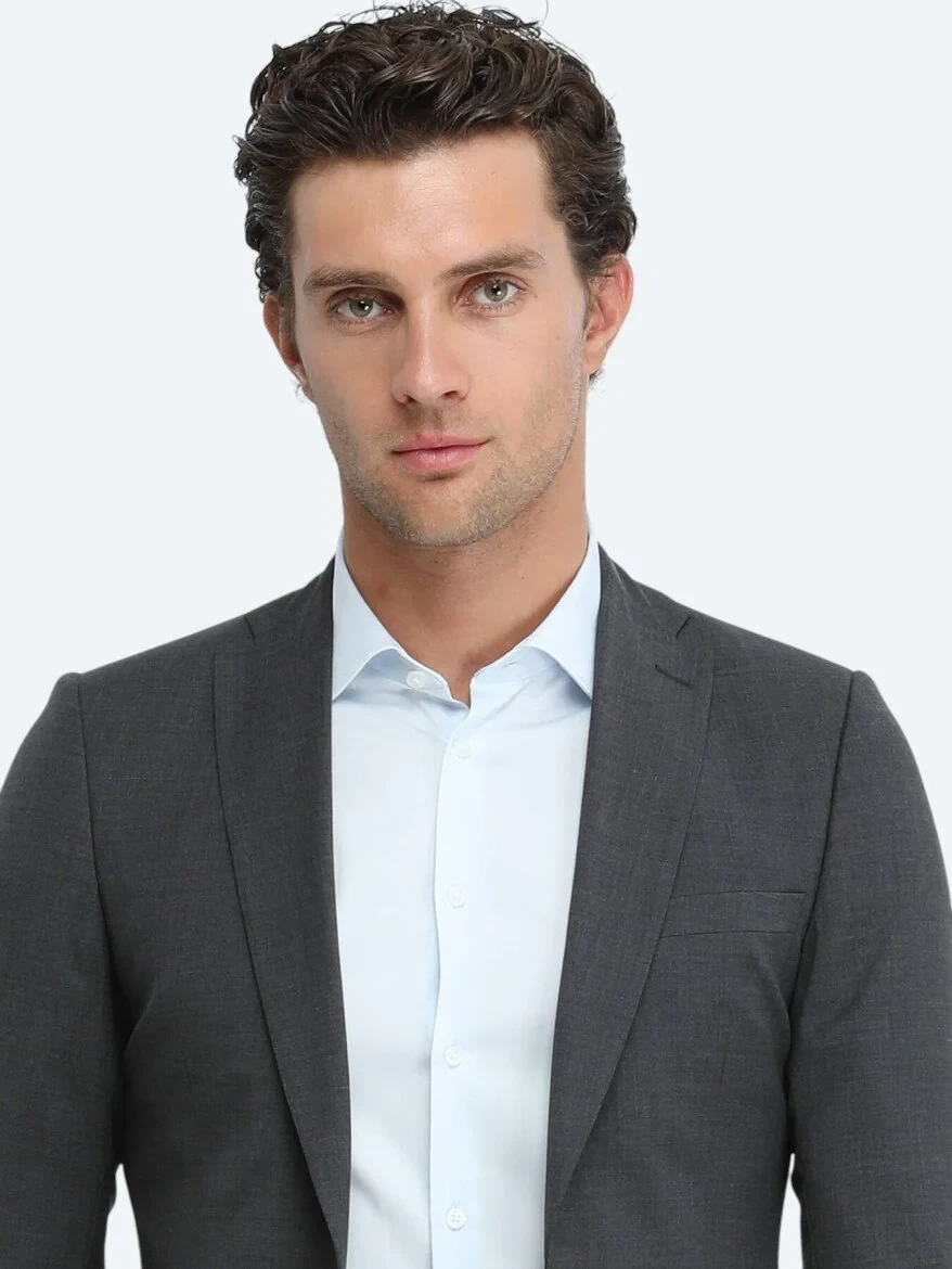 Hard Coal Plain Slim Fit Wool Blended Suit - 3