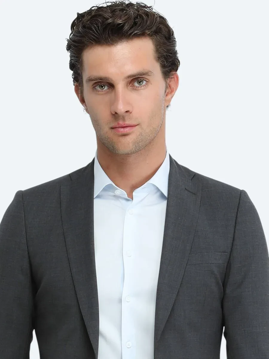 Hard Coal Plain Slim Fit Wool Blended Suit - 3