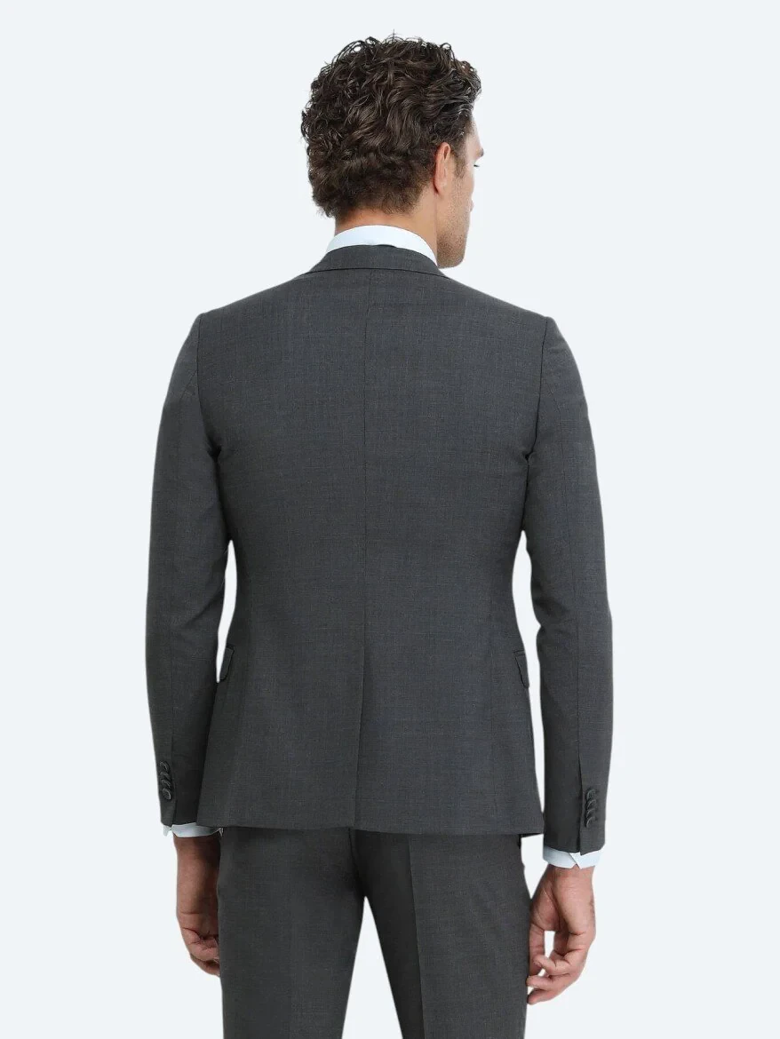 Hard Coal Plain Slim Fit Wool Blended Suit - 4
