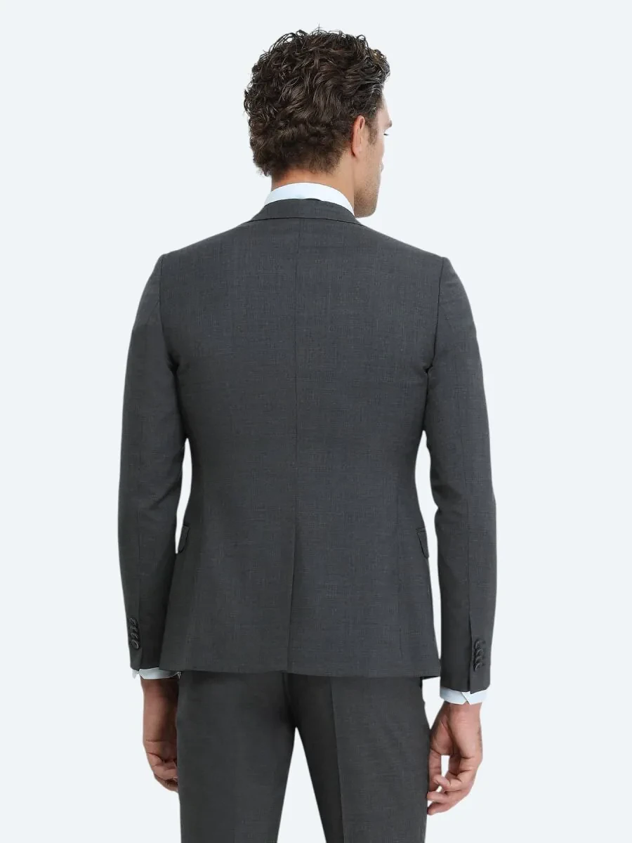 Hard Coal Plain Slim Fit Wool Blended Suit - 4