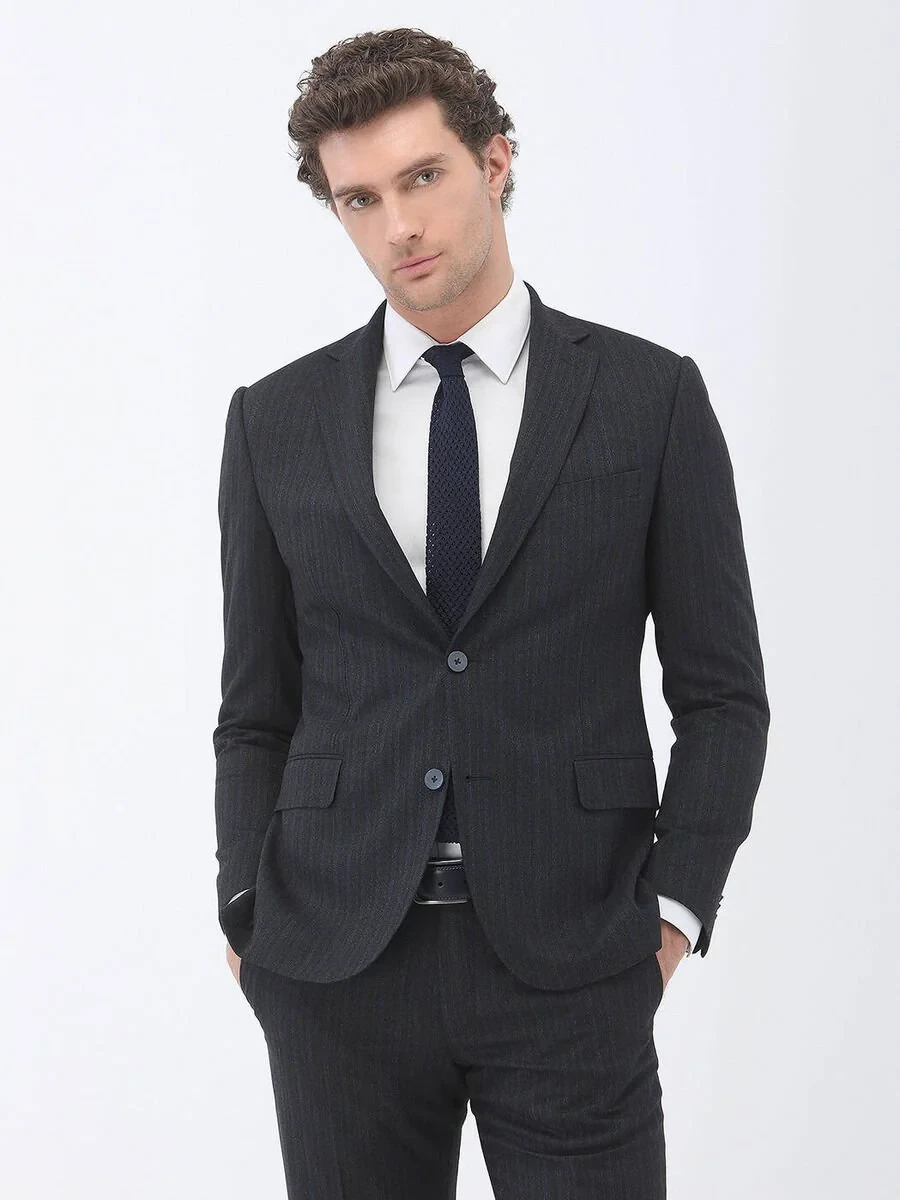 Hard Coal Striped Modern Fit Suit - 1