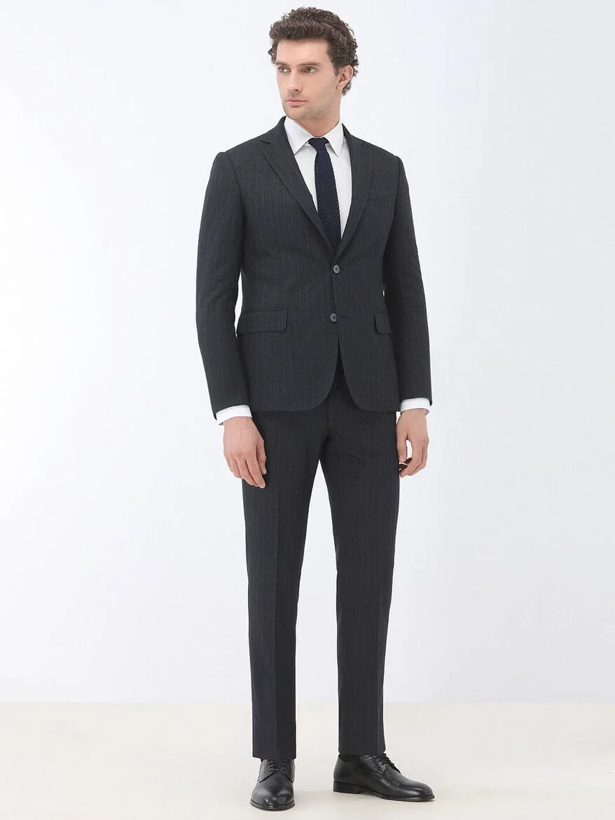 Hard Coal Striped Modern Fit Suit - 2