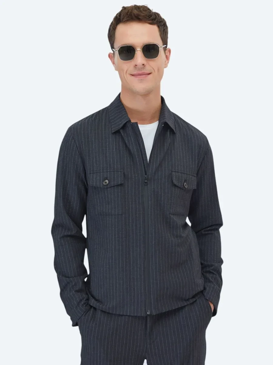 Hard Coal Striped Modern Fit Suit - 1