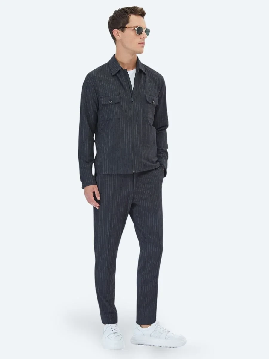 Hard Coal Striped Modern Fit Suit - 2
