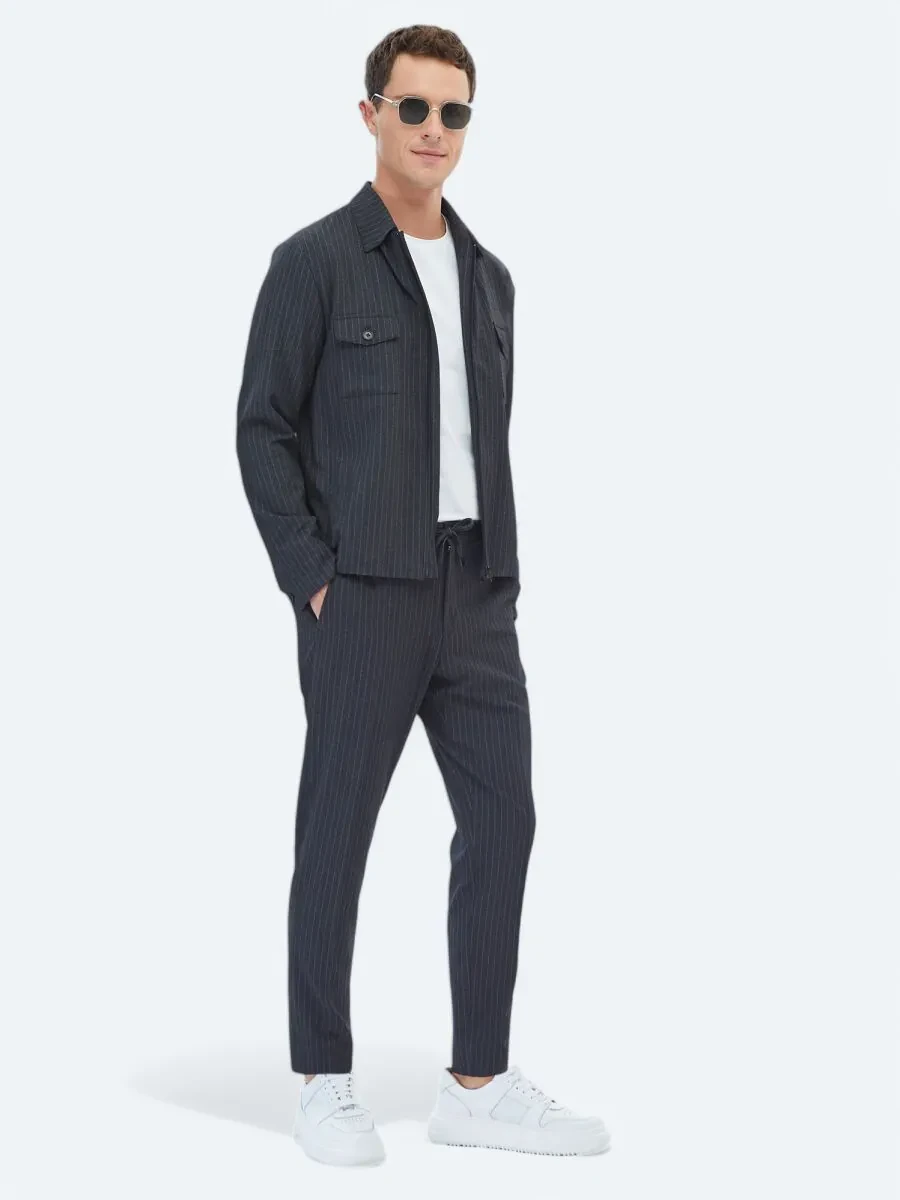 Hard Coal Striped Modern Fit Suit - 5