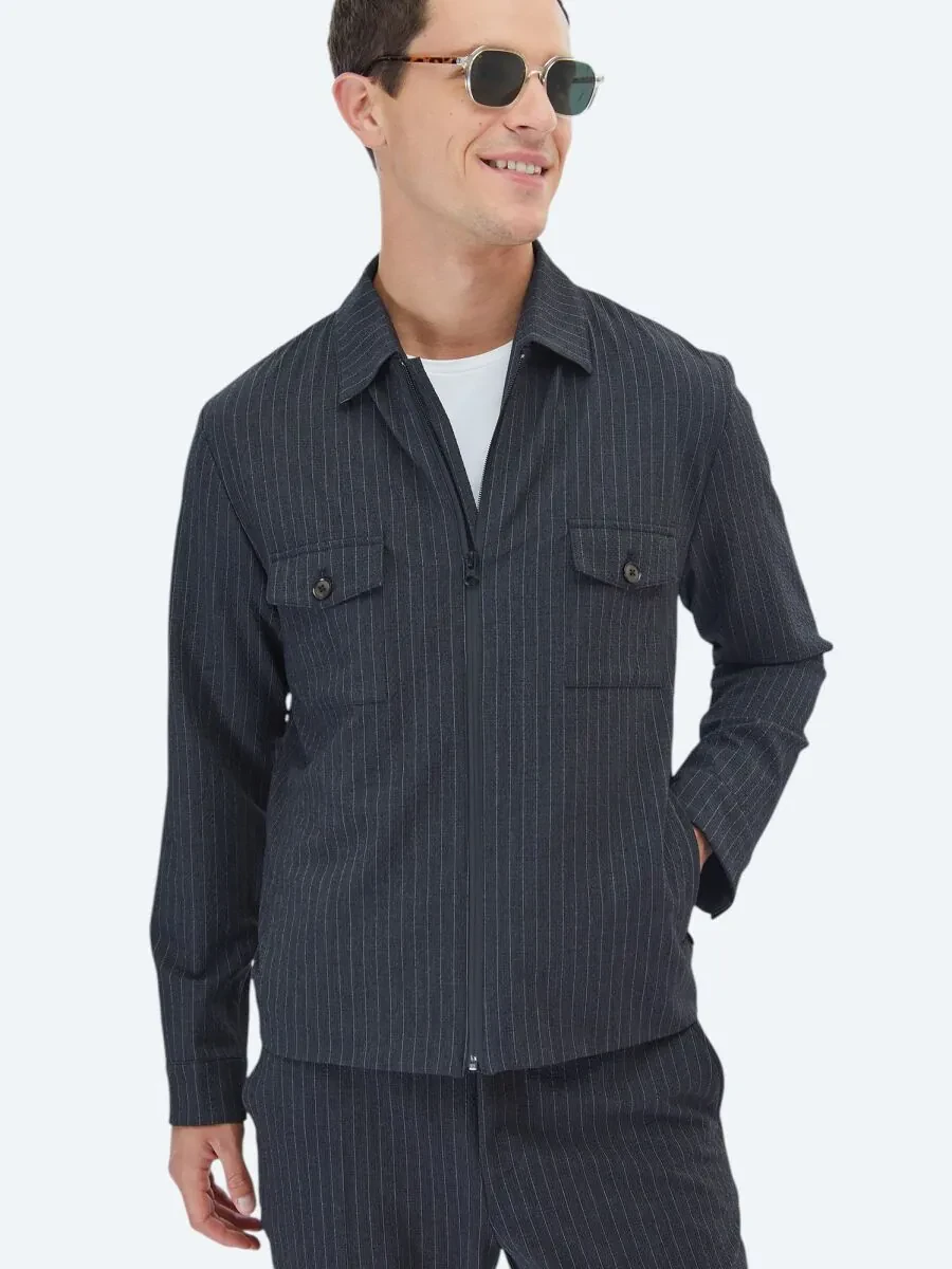 Hard Coal Striped Modern Fit Suit - 6