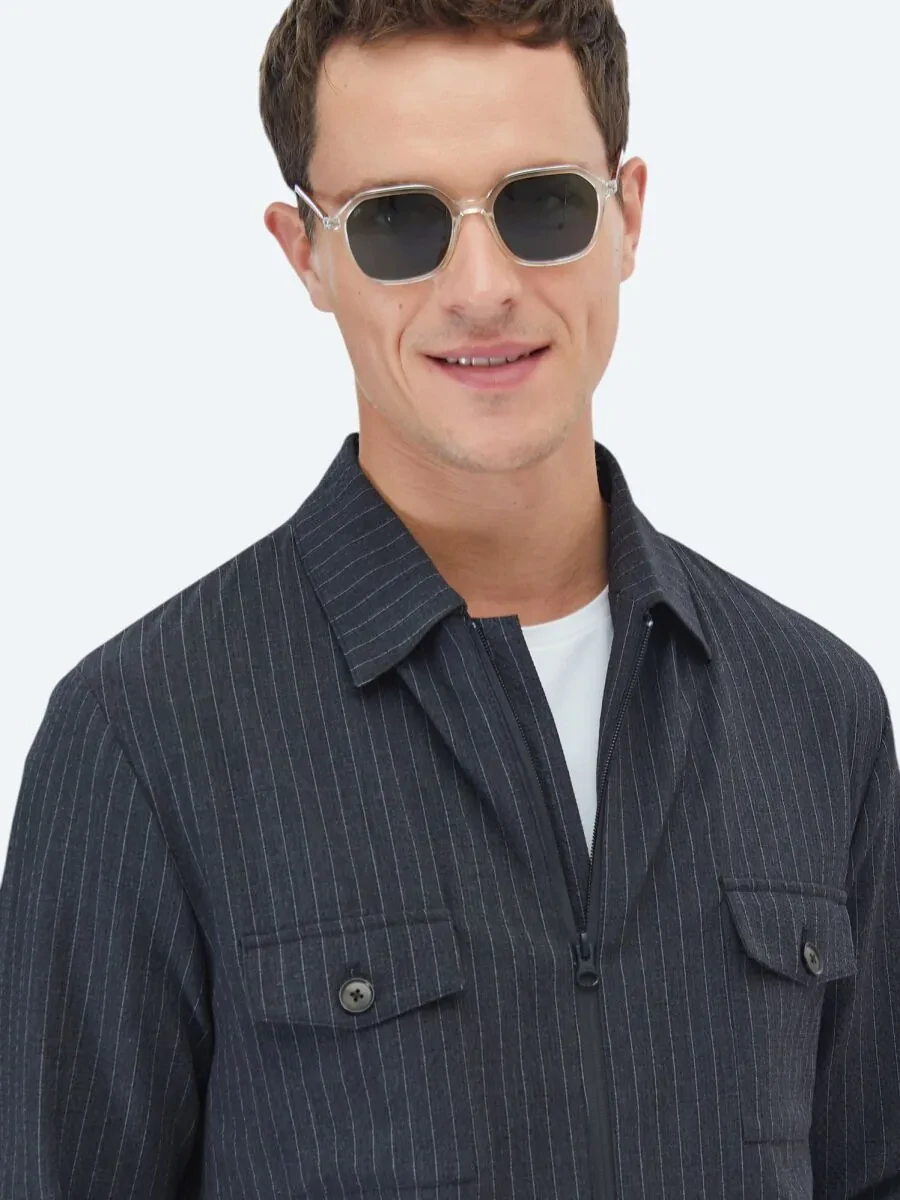 Hard Coal Striped Modern Fit Suit - 7