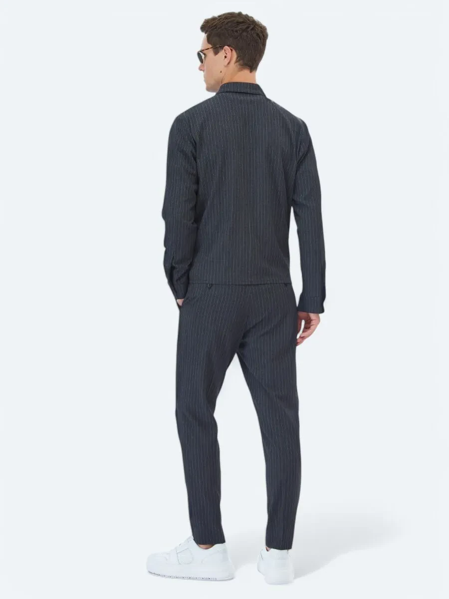 Hard Coal Striped Modern Fit Suit - 8