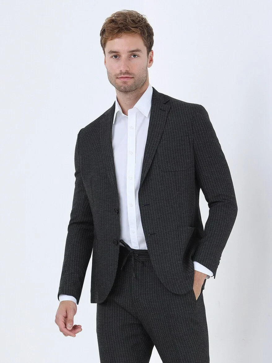 Hard Coal Striped Modern Fit Suit - 1