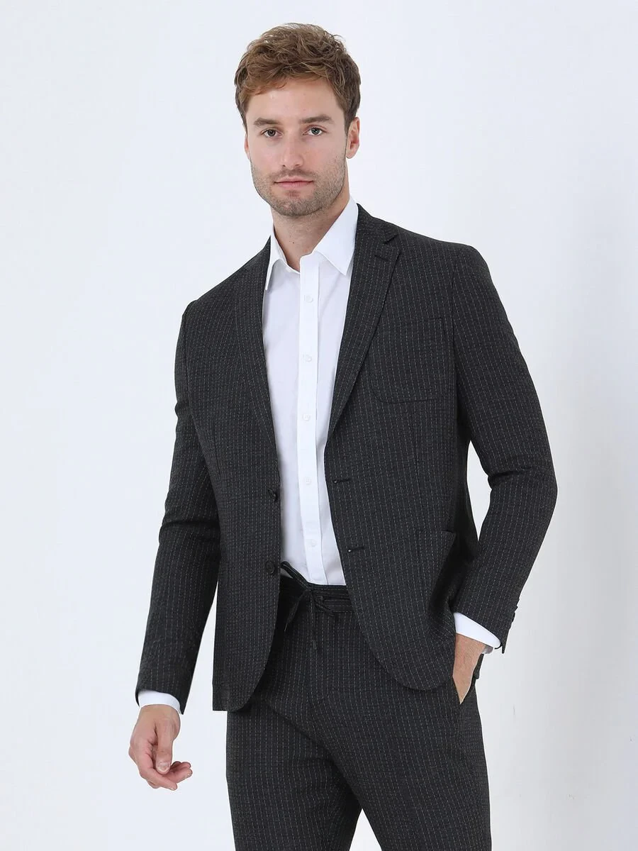 Hard Coal Striped Modern Fit Suit - 1