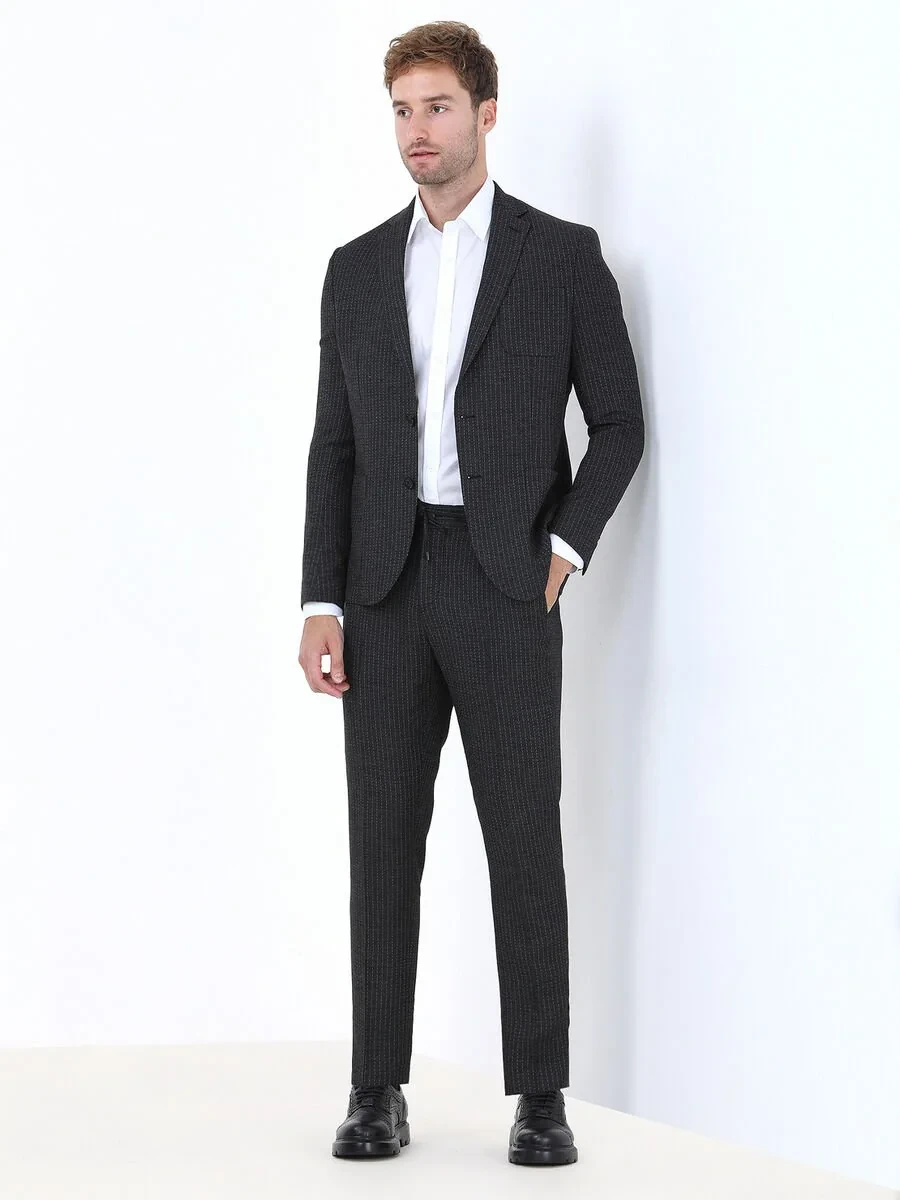 Hard Coal Striped Modern Fit Suit - 4