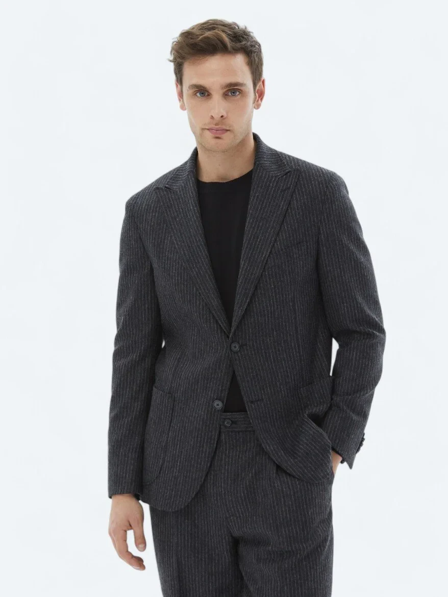 Hard Coal Striped Modern Fit Wool Blended Suit - 2
