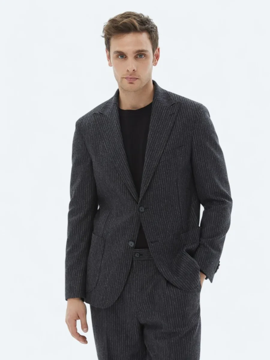 Hard Coal Striped Modern Fit Wool Blended Suit - 2
