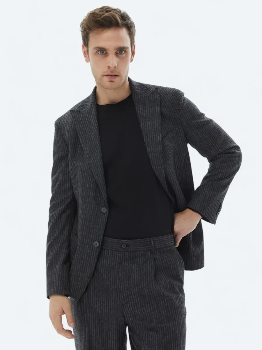 Hard Coal Striped Modern Fit Wool Blended Suit - 4
